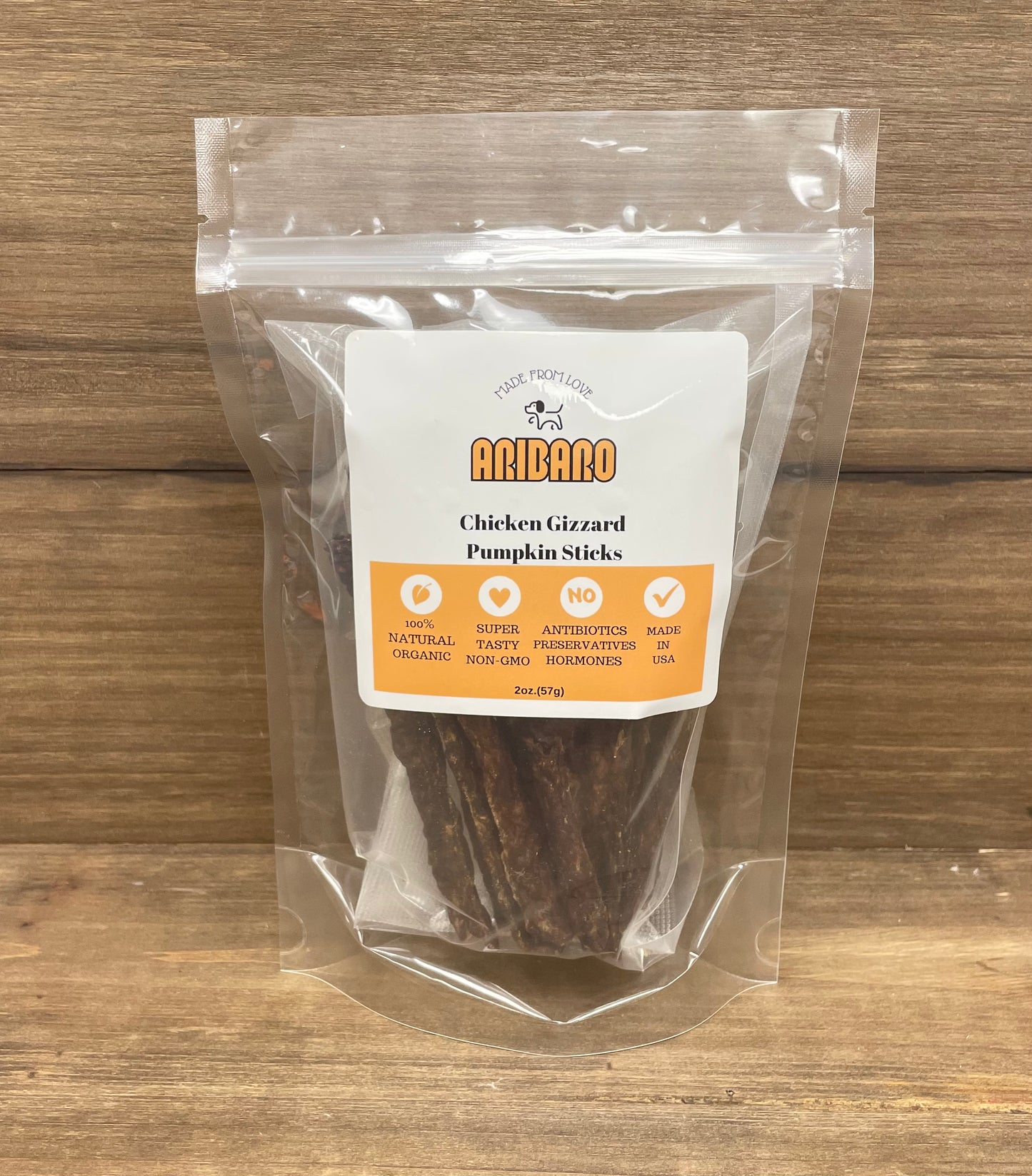 Aribaro Company Dehydrated Raw Chicken Gizzard Pumpkin Sticks 2.0 oz