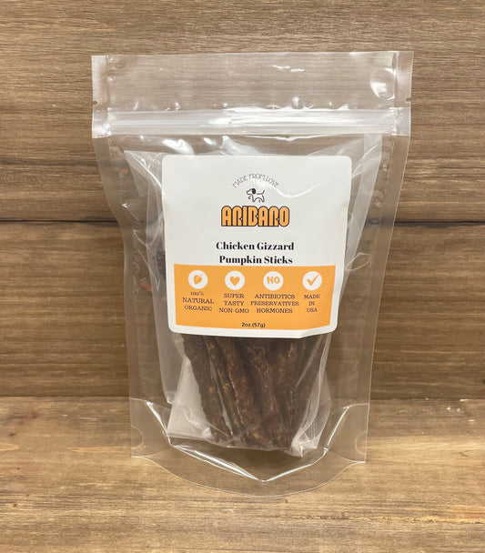 Aribaro Company Dehydrated Raw Chicken Gizzard Pumpkin Sticks 2.0 oz