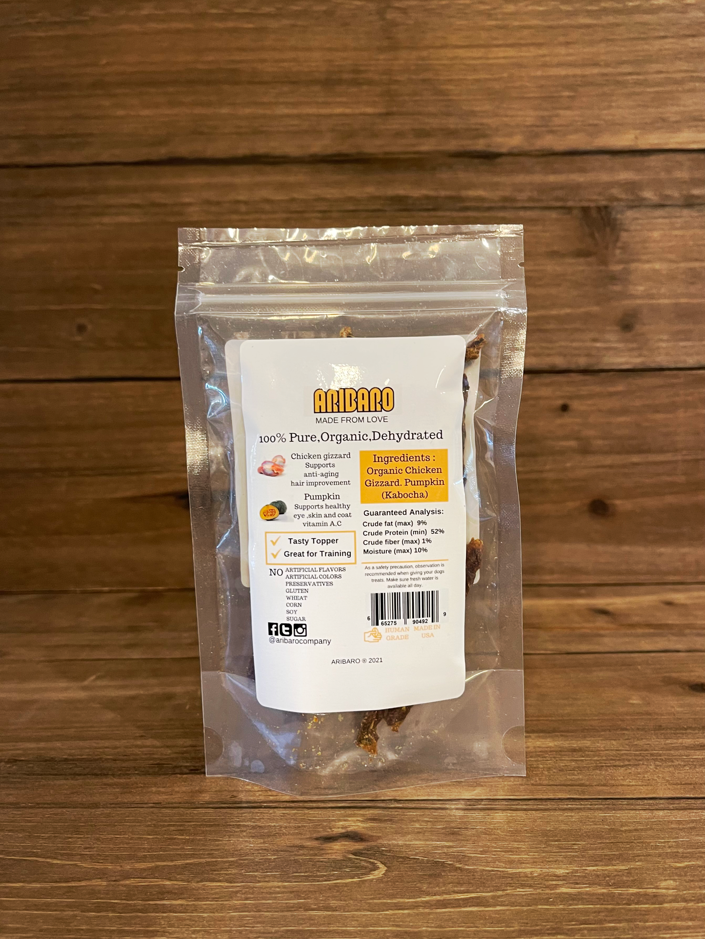 Aribaro Company Dehydrated Raw Chicken Gizzard Pumpkin Sticks 2.0 oz
