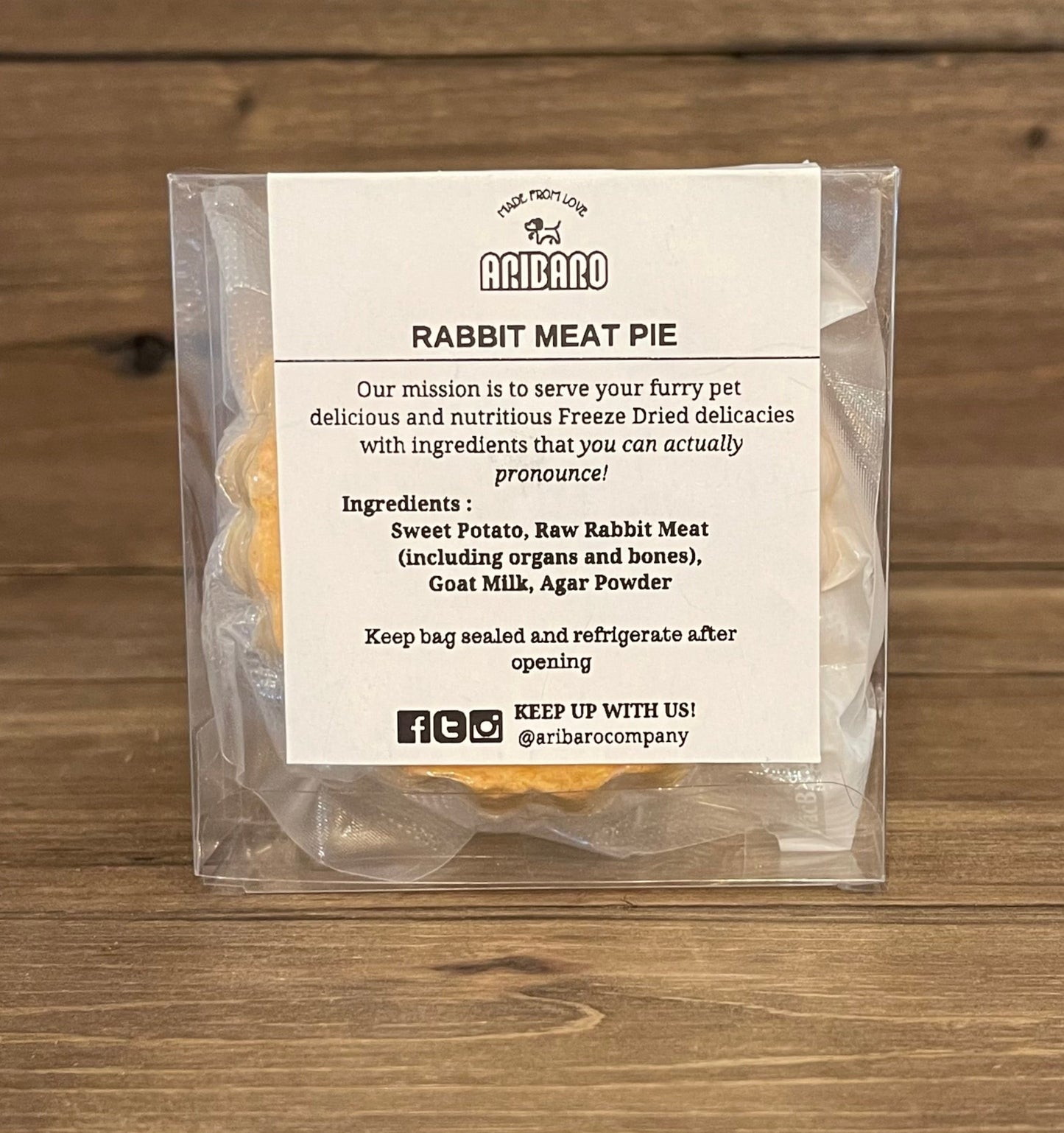 Aribaro Company Freeze-Dried Raw Rabbit Meat Pie